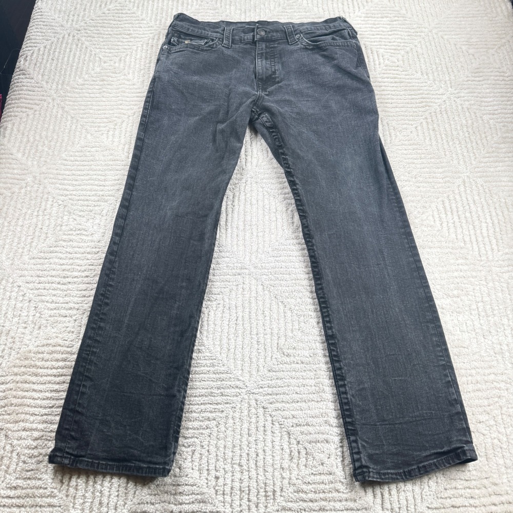 True Religion Ricky Relaxed Straight Jeans Mens 36 Black Grunge Goth Moto Rocker